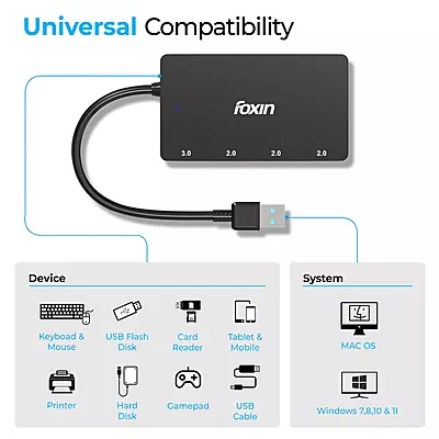 USB HUB 4 PORT FUH-004 (USB 3.0X1, 2.0X3)