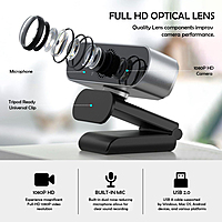 1080P Full HD Webcam for PC with Microphone – USB Plug and Play Camera with 360° Rotation