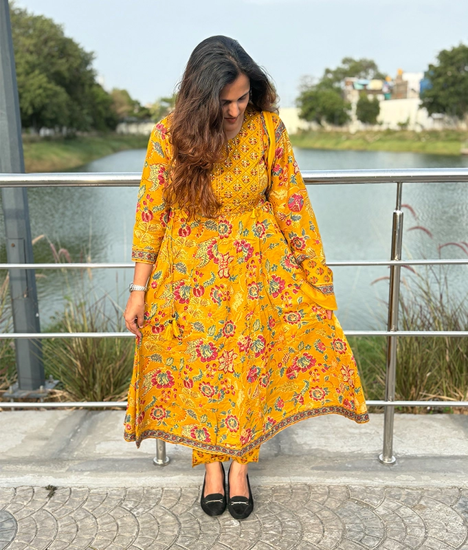 Mustard  Anarkali Suit Set