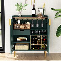 Coffee Bar Cabinet with Wine Racks, Green Liquor Cabinet