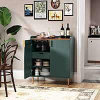 Coffee Bar Cabinet with Wine Racks, Green Liquor Cabinet