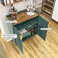 Coffee Bar Cabinet with Wine Racks, Green Liquor Cabinet