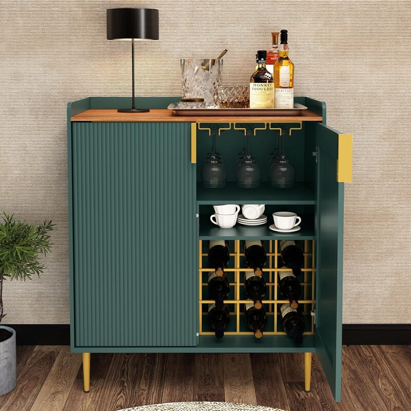 Coffee Bar Cabinet with Wine Racks, Green Liquor Cabinet