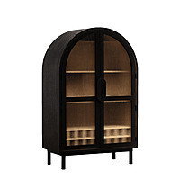 Arched Bar Cabinet with Cane Doors | Boho-Chic Wine Storage