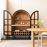 Arched Bar Cabinet with Cane Doors | Boho-Chic Wine Storage