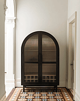 Arched Bar Cabinet with Cane Doors | Boho-Chic Wine Storage