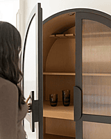 Arched Bar Cabinet with Cane Doors | Boho-Chic Wine Storage