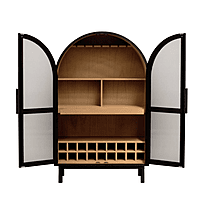 Arched Bar Cabinet with Cane Doors | Boho-Chic Wine Storage