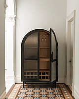 Arched Bar Cabinet with Cane Doors | Boho-Chic Wine Storage