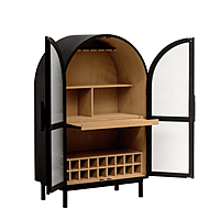 Arched Bar Cabinet with Cane Doors | Boho-Chic Wine Storage