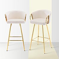 Set of 2 Modern Velvet Bar Stools with Gold Metal Legs - 39.4" Seat Height