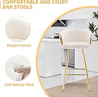 Set of 2 Modern Velvet Bar Stools with Gold Metal Legs - 39.4" Seat Height