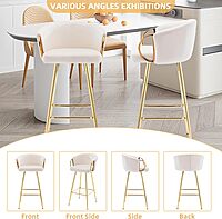 Set of 2 Modern Velvet Bar Stools with Gold Metal Legs - 39.4" Seat Height