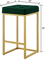 Set of 2 Emerald Green Velvet Counter Stools - 26" Gold Metal Base