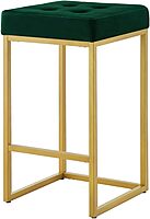 Set of 2 Emerald Green Velvet Counter Stools - 26" Gold Metal Base