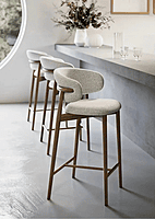 Mid-Century Modern Wood  Bar Counter Stool with Upholstered Curved Back