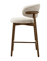 Mid-Century Modern Wood  Bar Counter Stool with Upholstered Curved Back