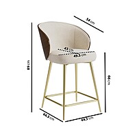 Mid-Century Modern Counter Stool with Walnut Wood Back, Cream Upholstery & Gold Legs