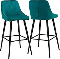 Furnlluxra Modern Teal Velvet Bar Stools with Channel Tufting & 30" Black Metal Legs