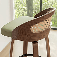 Mid-Century Modern Rattan & Wood Swivel Bar Stool - 30" Seat Height