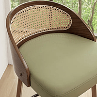 Mid-Century Modern Rattan & Wood Swivel Bar Stool - 30" Seat Height