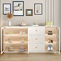Wood Modern Crockery Cabinet and Sideboard Credenza with Glass Doors and Adjustable Shelves