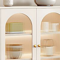 Wood Modern Crockery Cabinet and Sideboard Credenza with Glass Doors and Adjustable Shelves