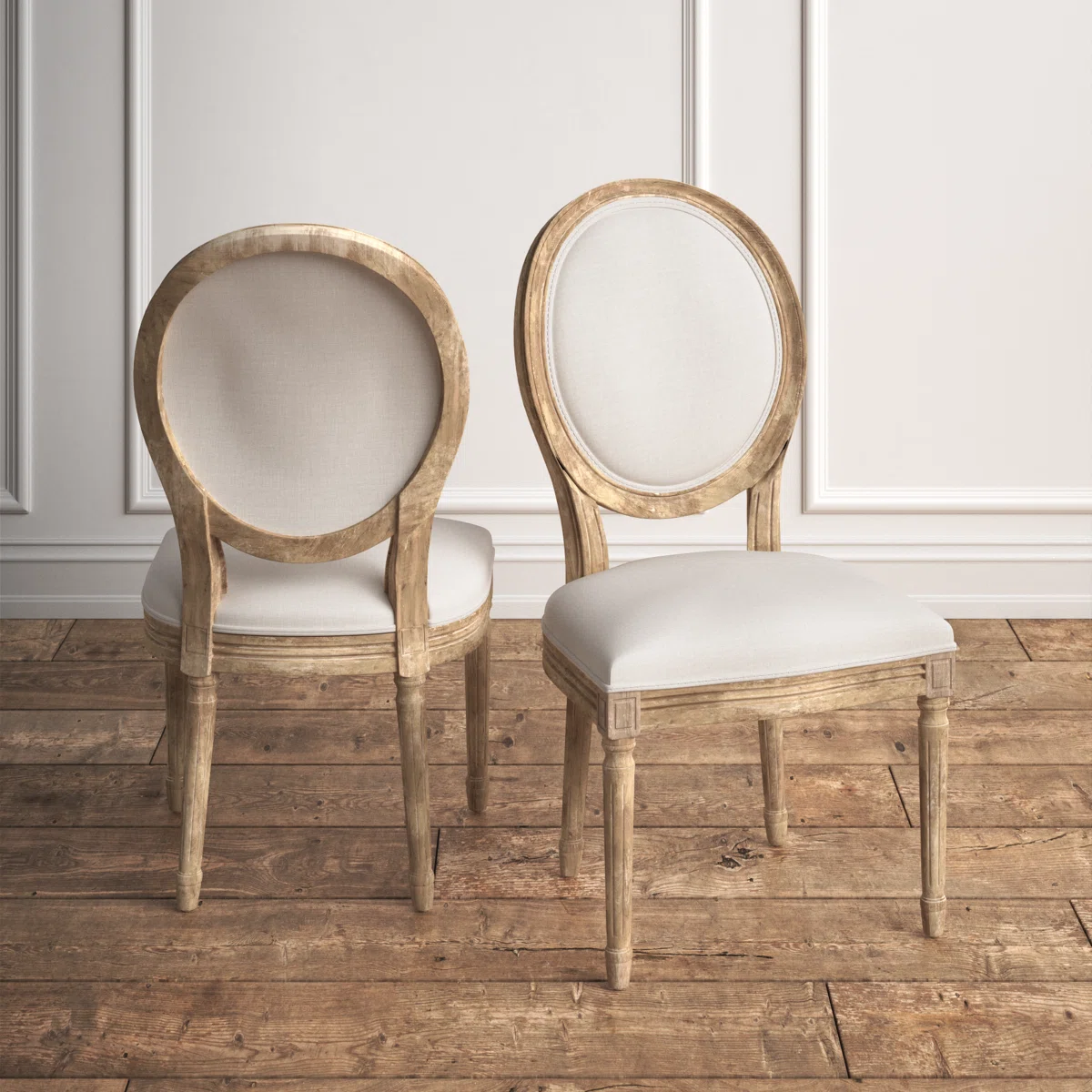 Vintage French Country Louis Oval Back Dining Chair - Set of 2