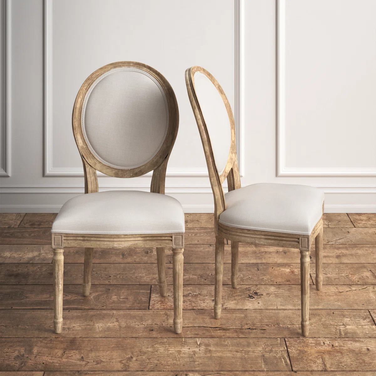 Vintage French Country Louis Oval Back Dining Chair - Set of 2