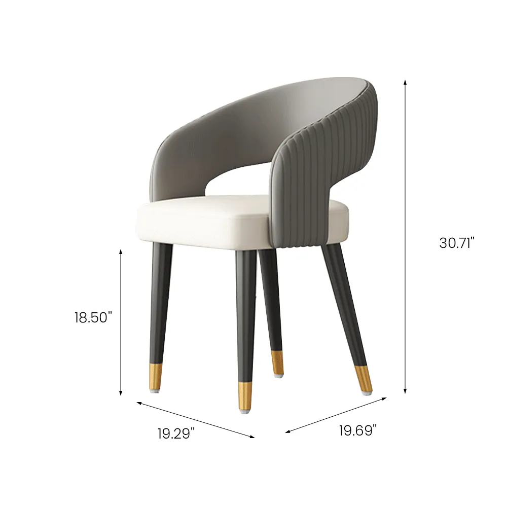 Modern Curved Back Dining Chair with Gold-Tipped Legs � Grey & White Upholstery