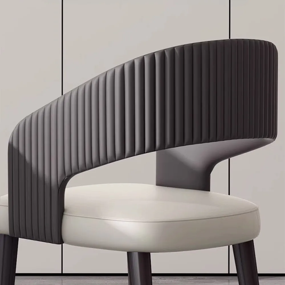 Modern Curved Back Dining Chair with Gold-Tipped Legs � Grey & White Upholstery