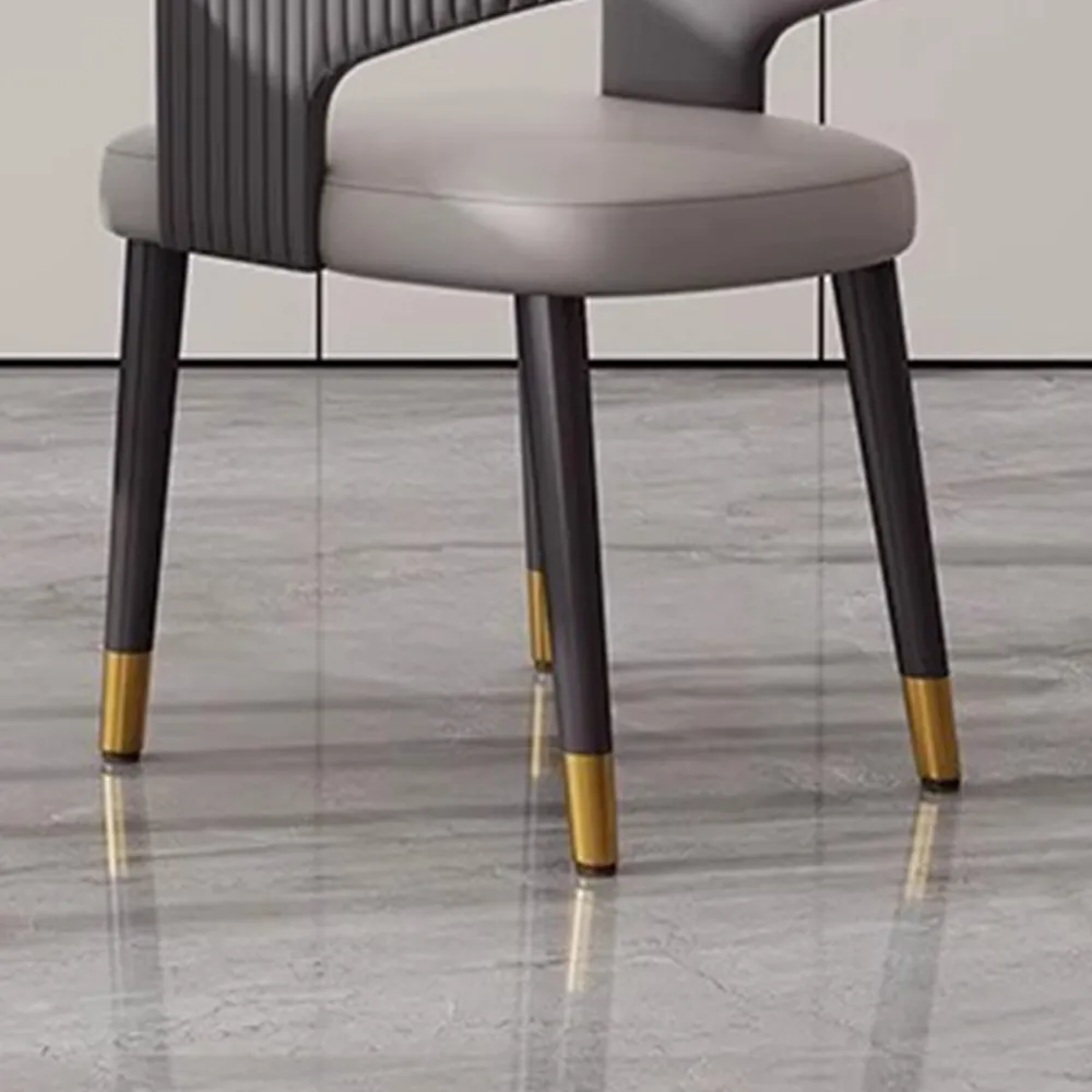 Modern Curved Back Dining Chair with Gold-Tipped Legs � Grey & White Upholstery