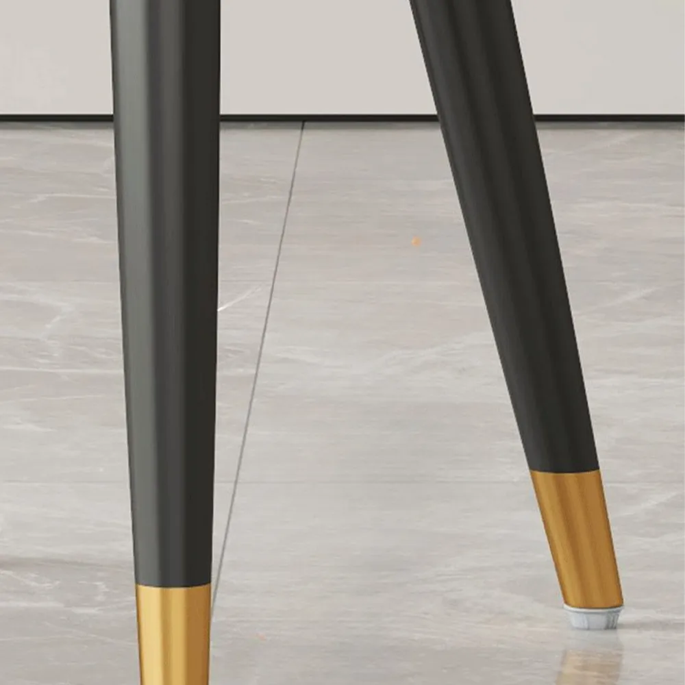 Modern Curved Back Dining Chair with Gold-Tipped Legs � Grey & White Upholstery