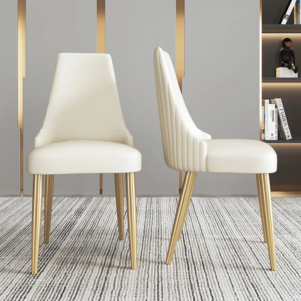 Modern Cream White Dining Chairs with Gold Legs � Set of 2, Upholstered PU Leather, Elegant High Back