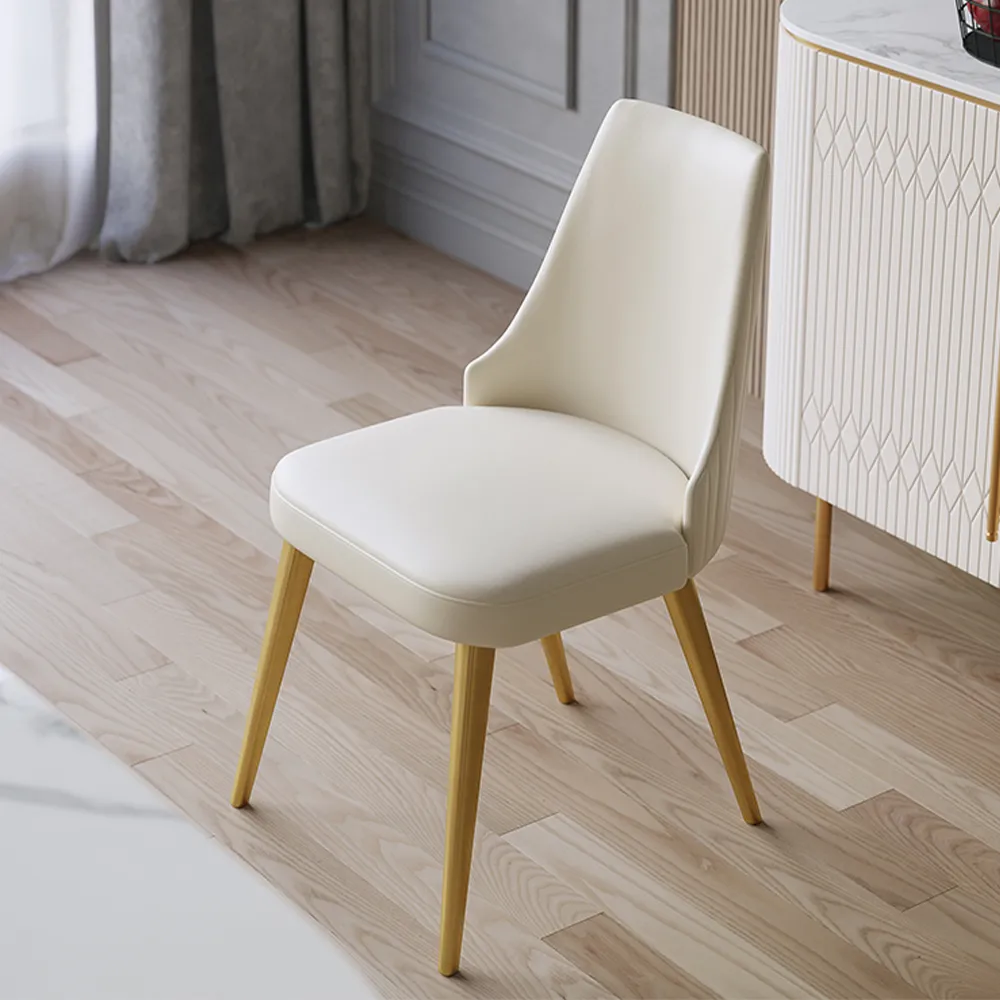 Modern Cream White Dining Chairs with Gold Legs � Set of 2, Upholstered PU Leather, Elegant High Back