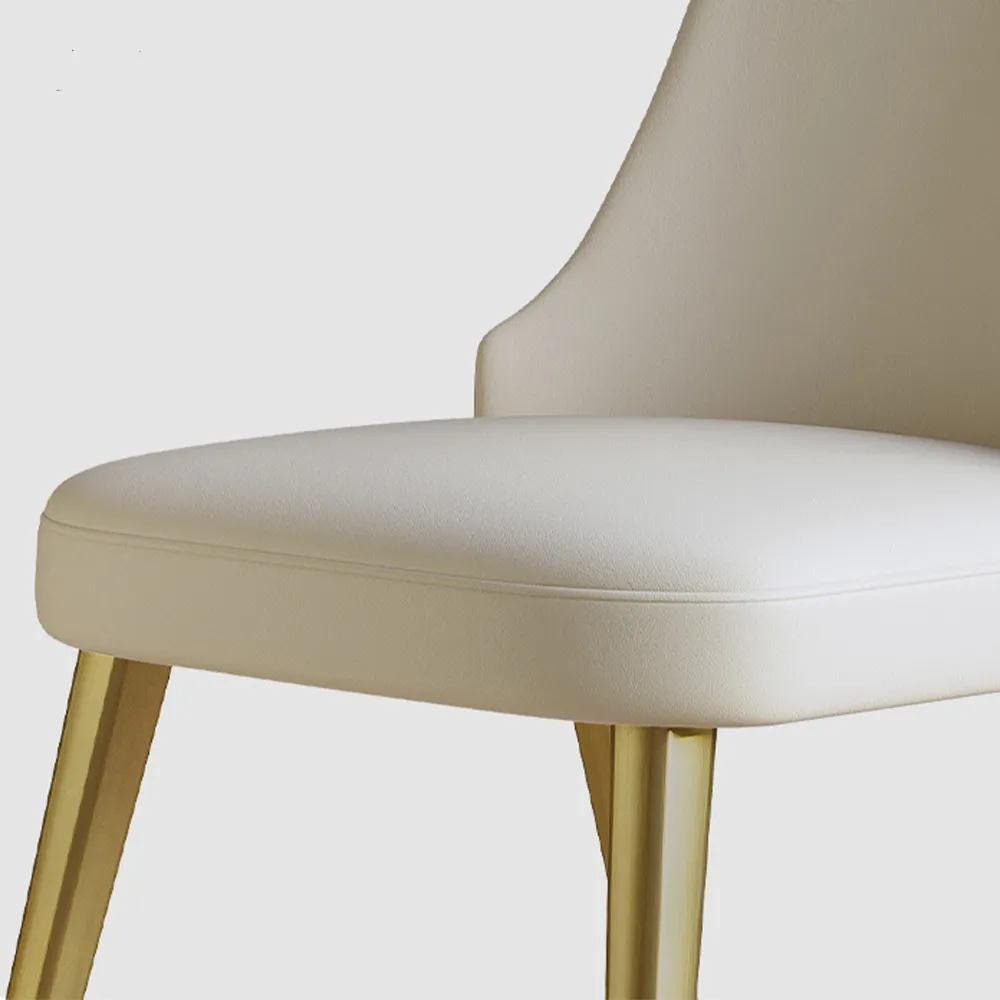 Modern Cream White Dining Chairs with Gold Legs � Set of 2, Upholstered PU Leather, Elegant High Back