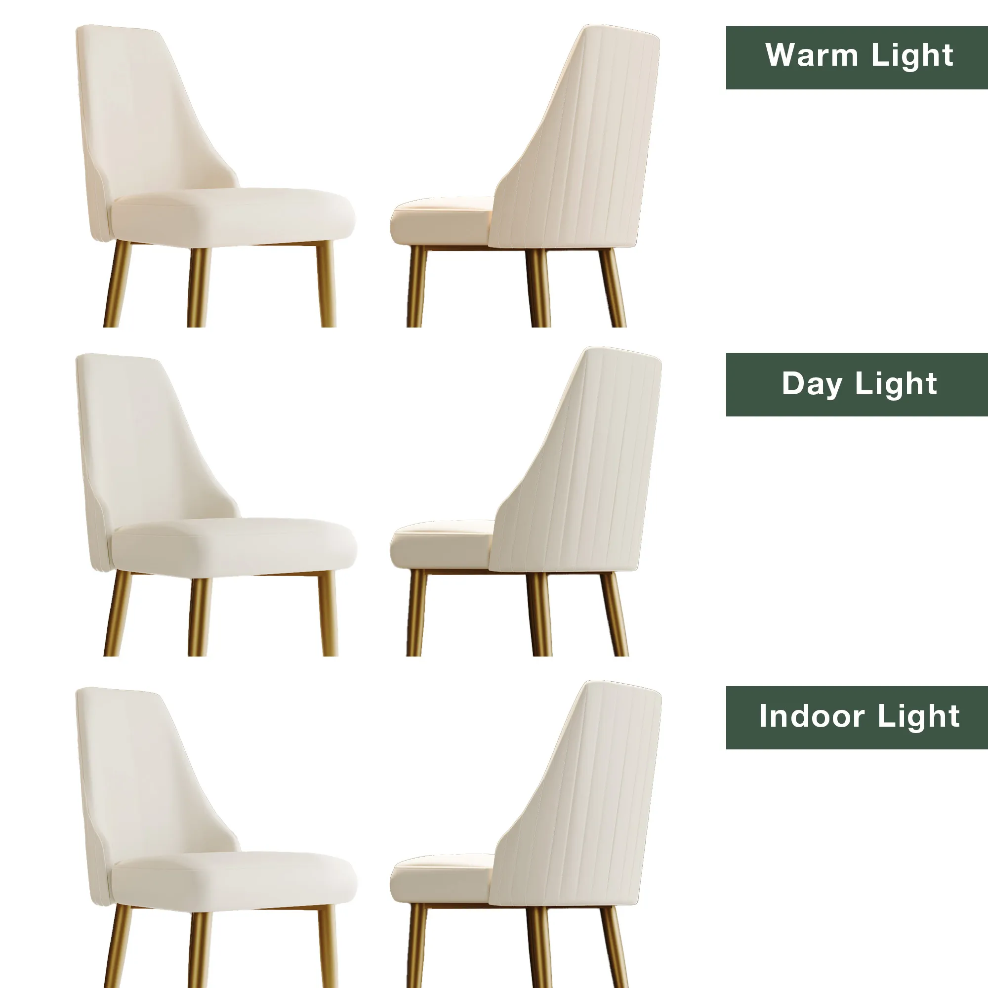 Modern Cream White Dining Chairs with Gold Legs � Set of 2, Upholstered PU Leather, Elegant High Back