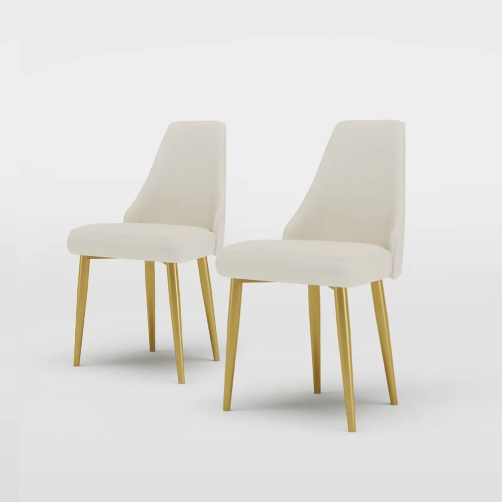 Modern Cream White Dining Chairs with Gold Legs � Set of 2, Upholstered PU Leather, Elegant High Back