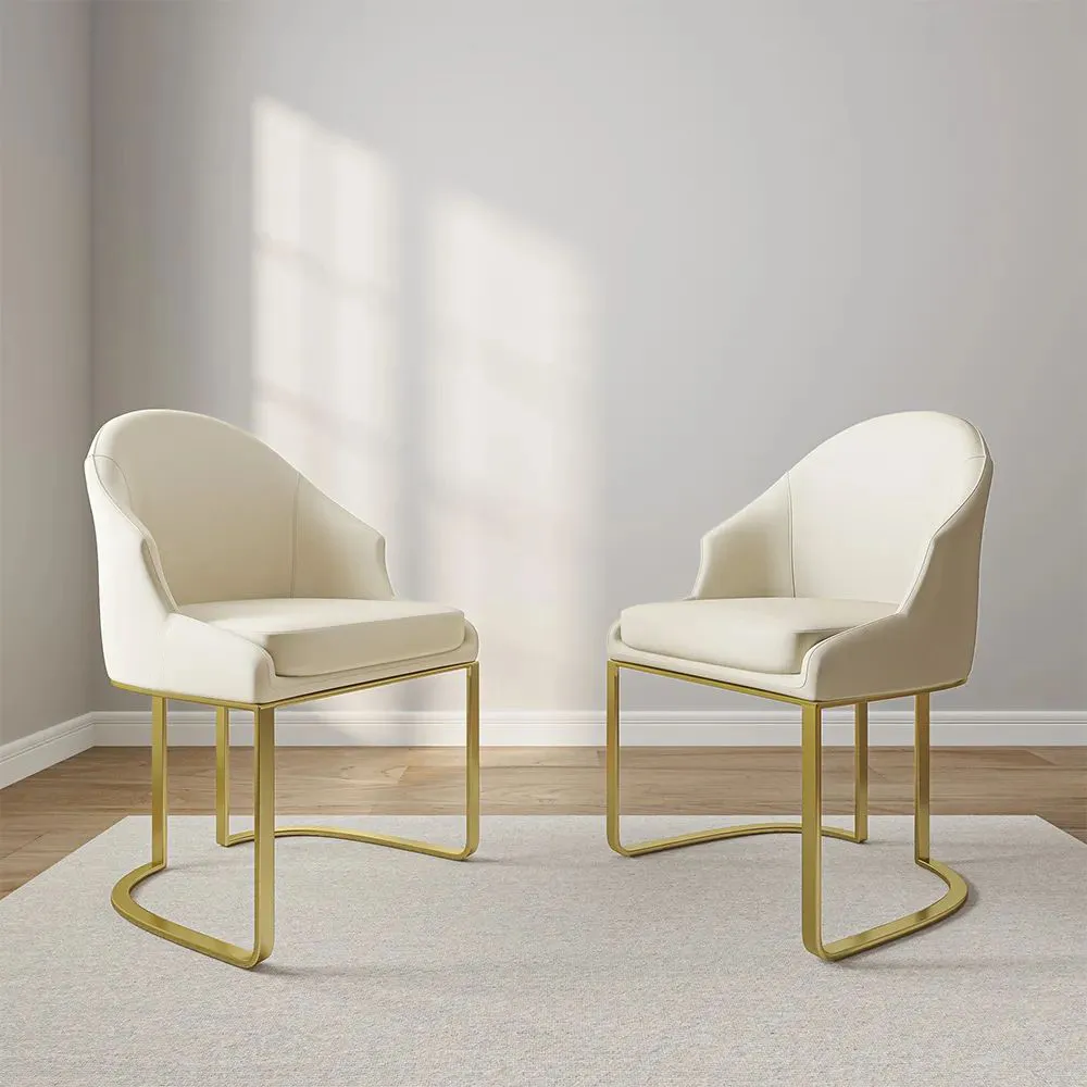 Modern Cream Velvet Dining Chair with Gold Cantilever Base � Contemporary Luxe Style