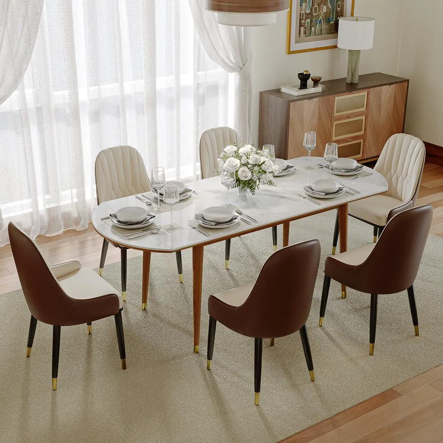 Modern Upholstered Dining Chairs with Gold-Tipped Legs � Set of 2