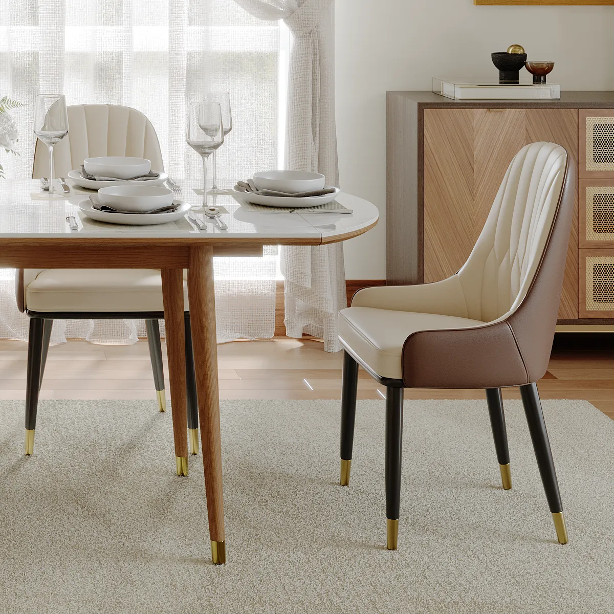Modern Upholstered Dining Chairs with Gold-Tipped Legs � Set of 2