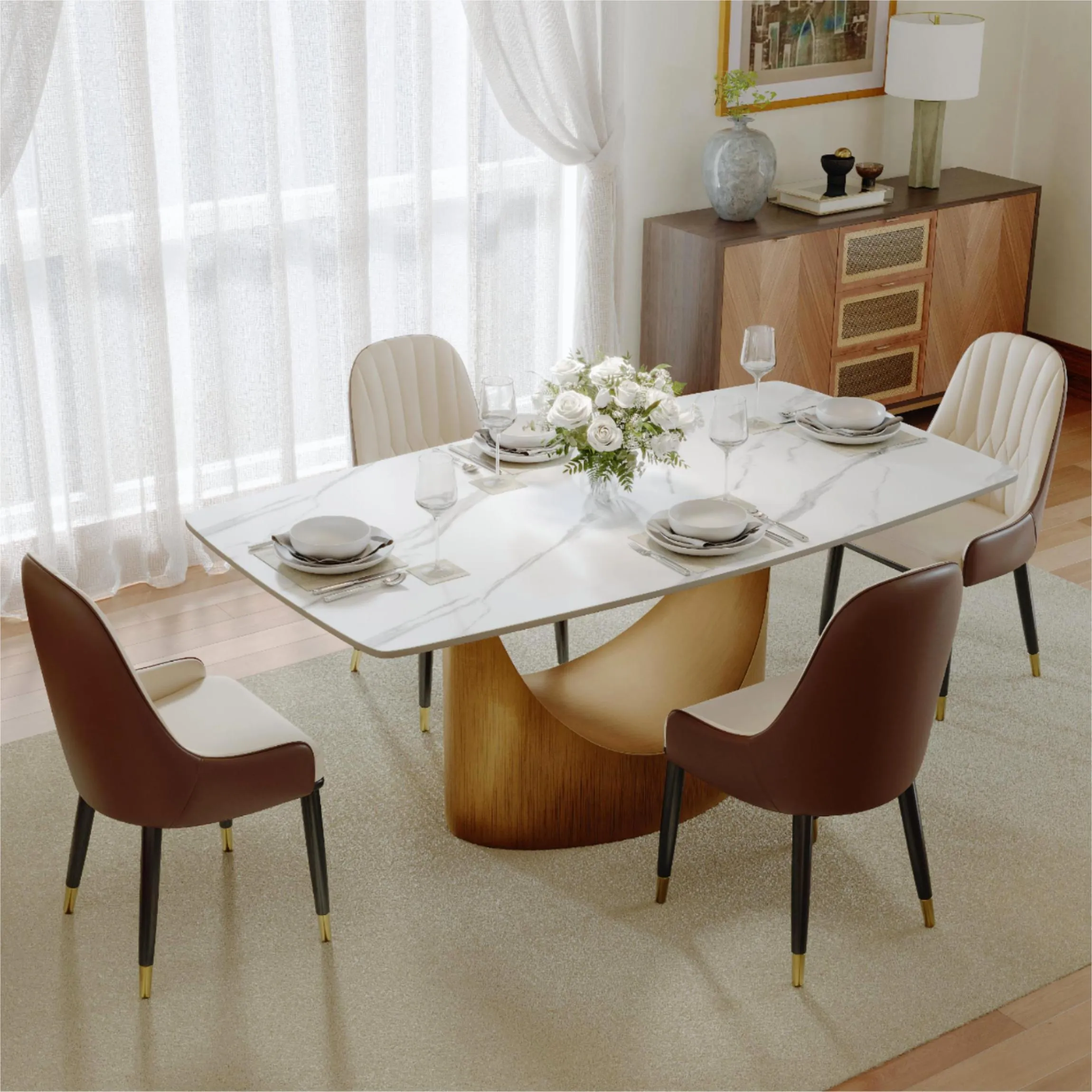 Modern Upholstered Dining Chairs with Gold-Tipped Legs � Set of 2