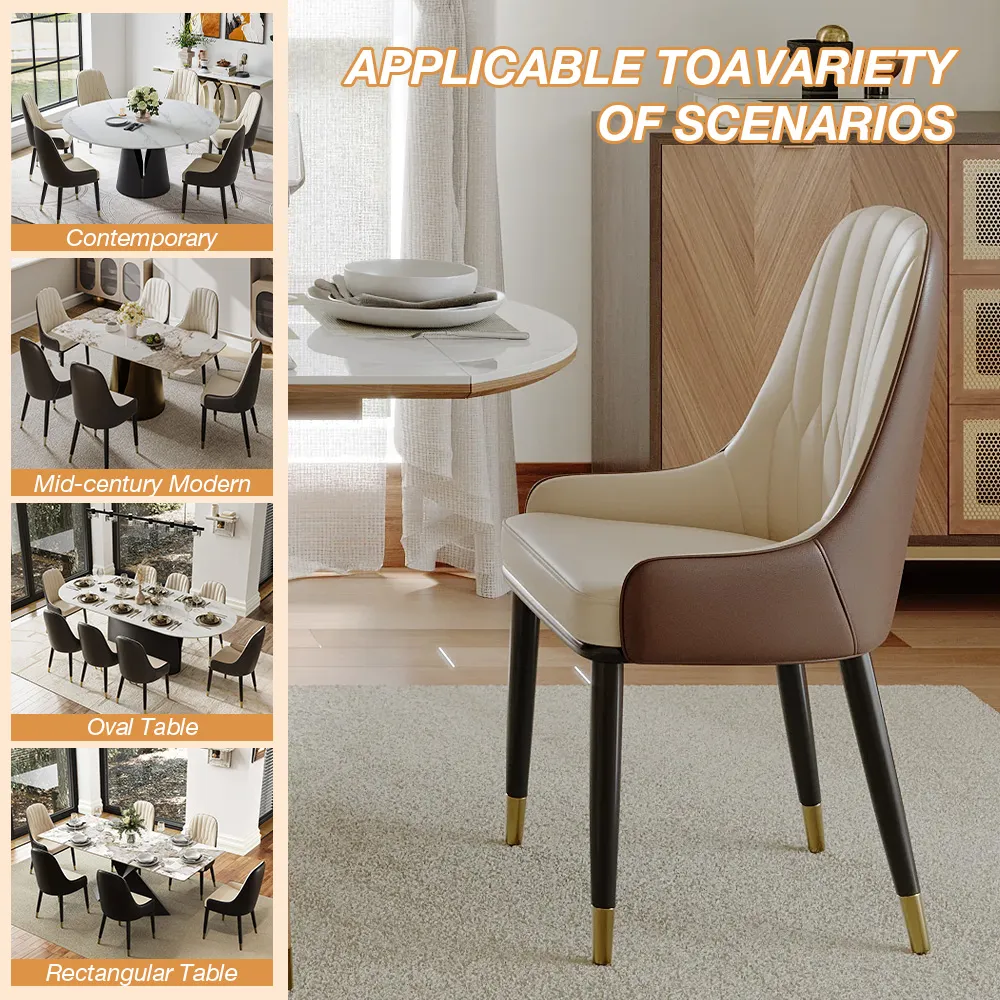 Modern Upholstered Dining Chairs with Gold-Tipped Legs � Set of 2