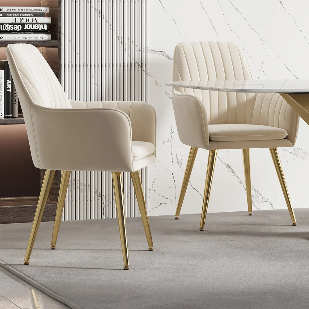 Luxury Cream Upholstered Dining Chairs with Gold Legs � Set of 2