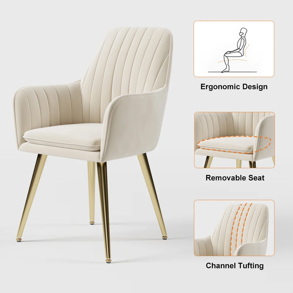Luxury Cream Upholstered Dining Chairs with Gold Legs � Set of 2