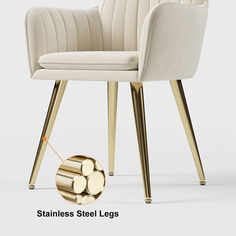 Luxury Cream Upholstered Dining Chairs with Gold Legs � Set of 2