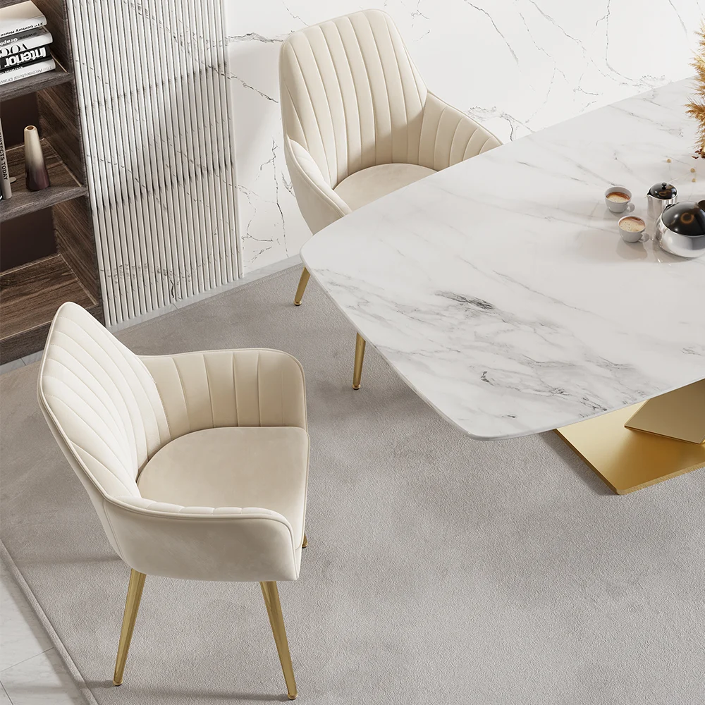 Luxury Cream Upholstered Dining Chairs with Gold Legs � Set of 2