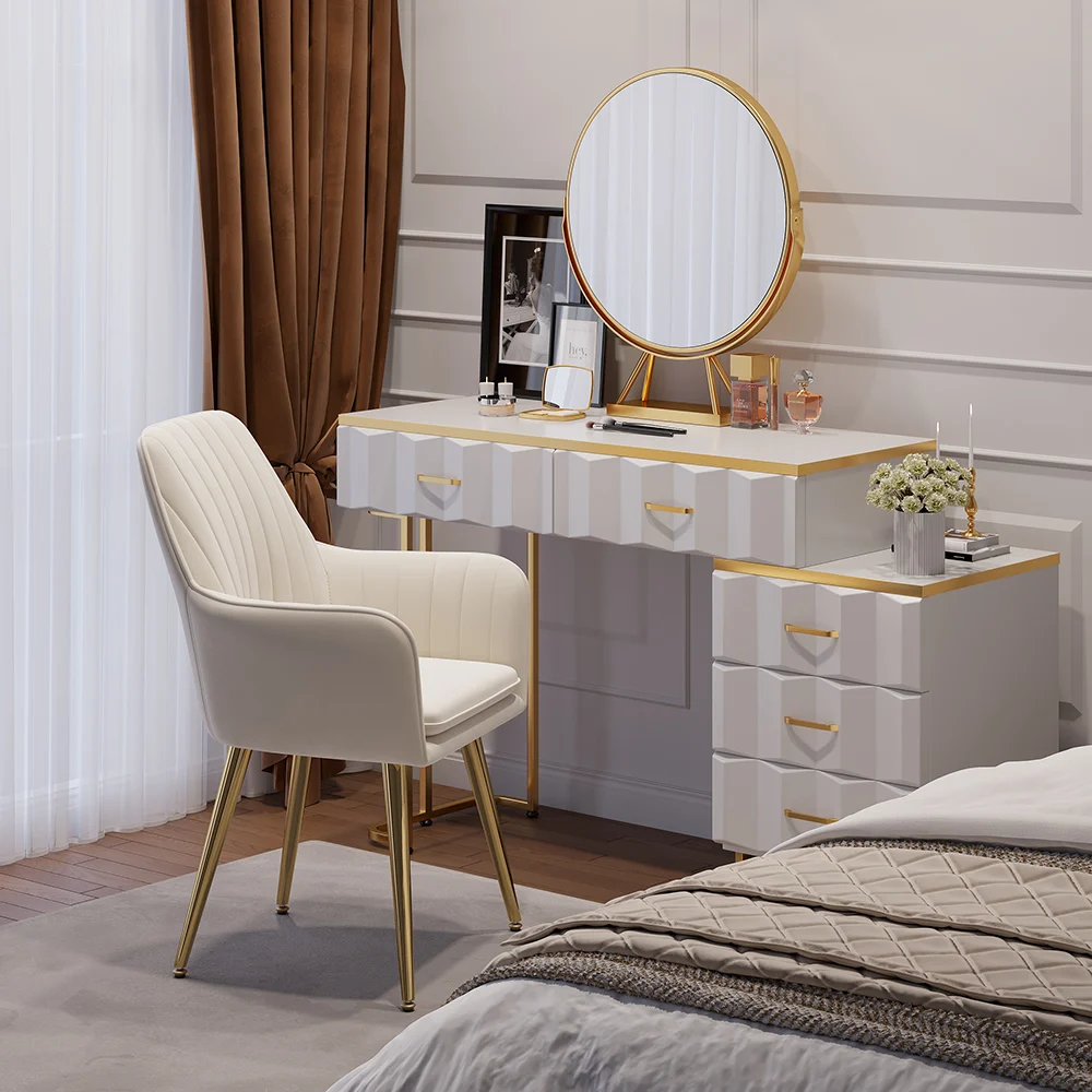 Luxury Cream Upholstered Dining Chairs with Gold Legs � Set of 2