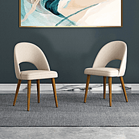 Elegant Curved-Back Dining Chair with Wooden Legs � Beige Upholstery