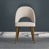 Elegant Curved-Back Dining Chair with Wooden Legs � Beige Upholstery
